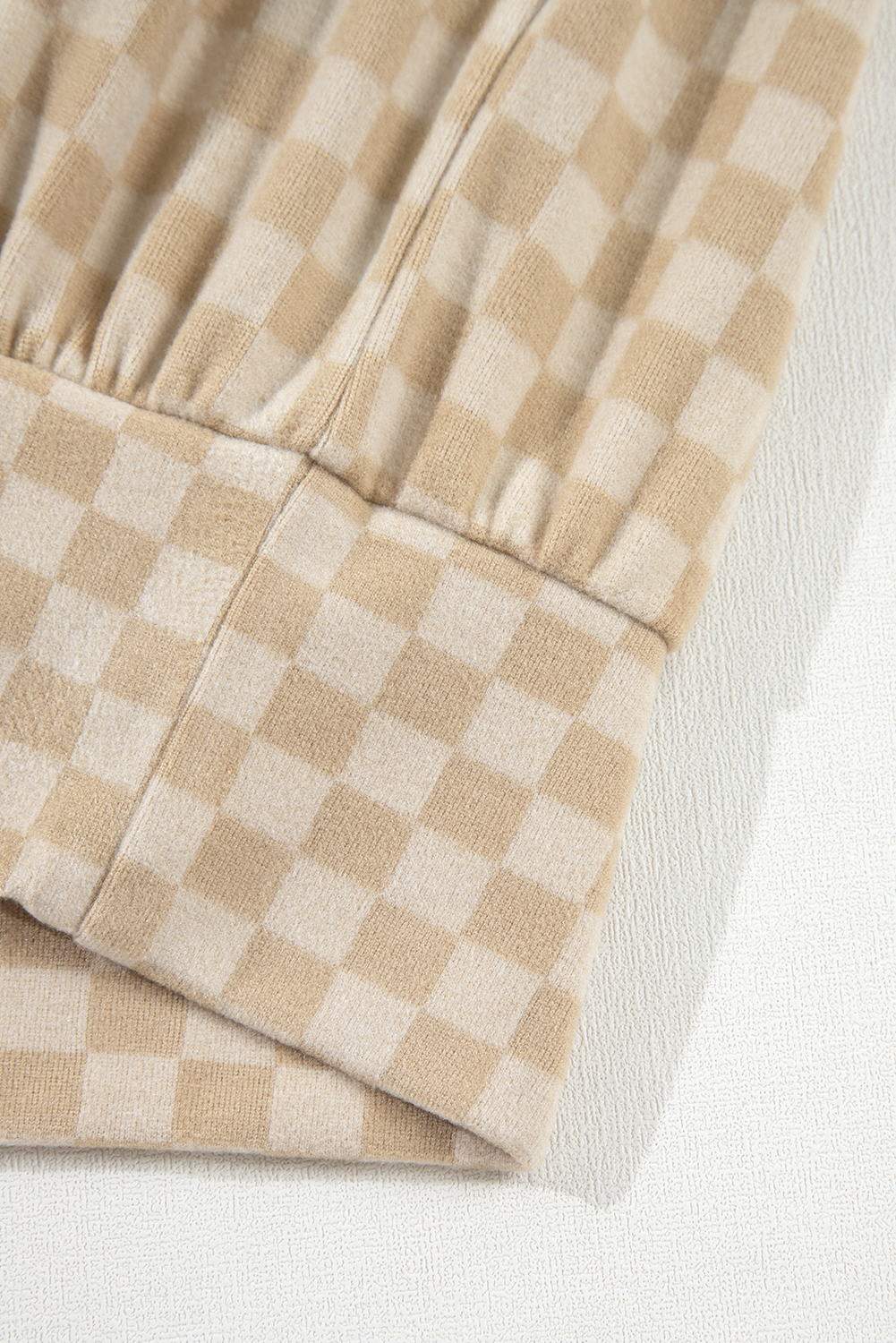 Khaki Checkered Print Kangaroo Pocket Drawstring Hoodie - loveforevers