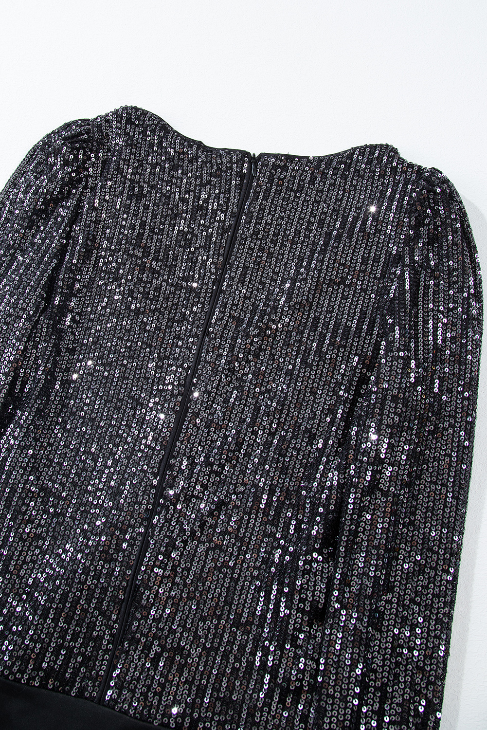 Black Sequin V Neck Zipped Long Sleeve Bodysuit - loveforevers