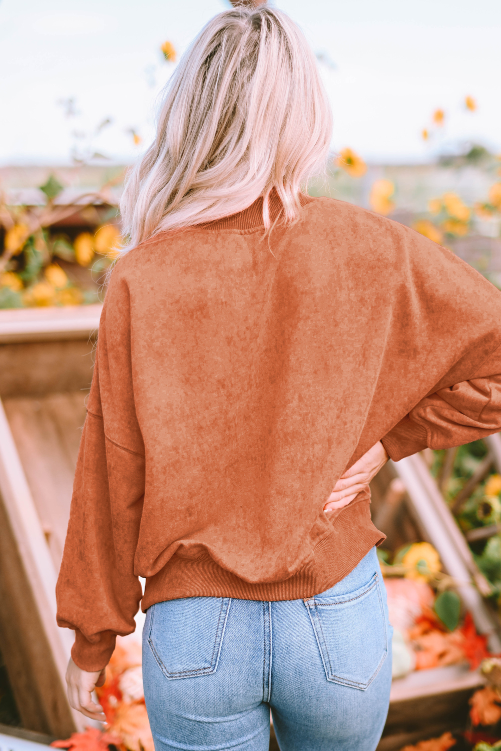 Brown Drop Shoulder Crew Neck Pullover Sweatshirt - loveforevers
