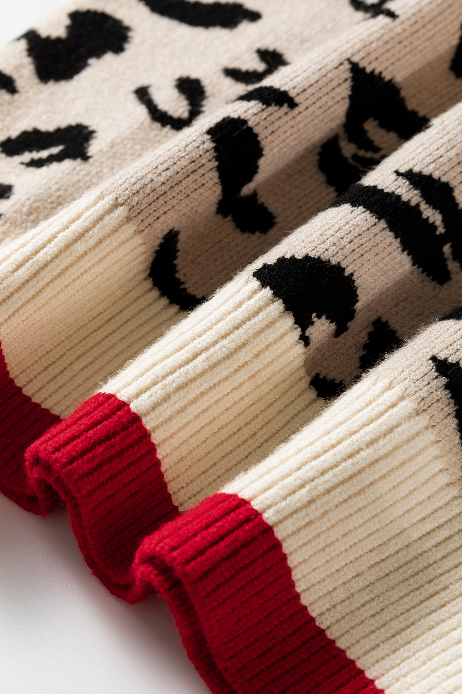 Khaki Leopard Pattern V-Neck Contrast Rib Knitted Sweater - loveforevers
