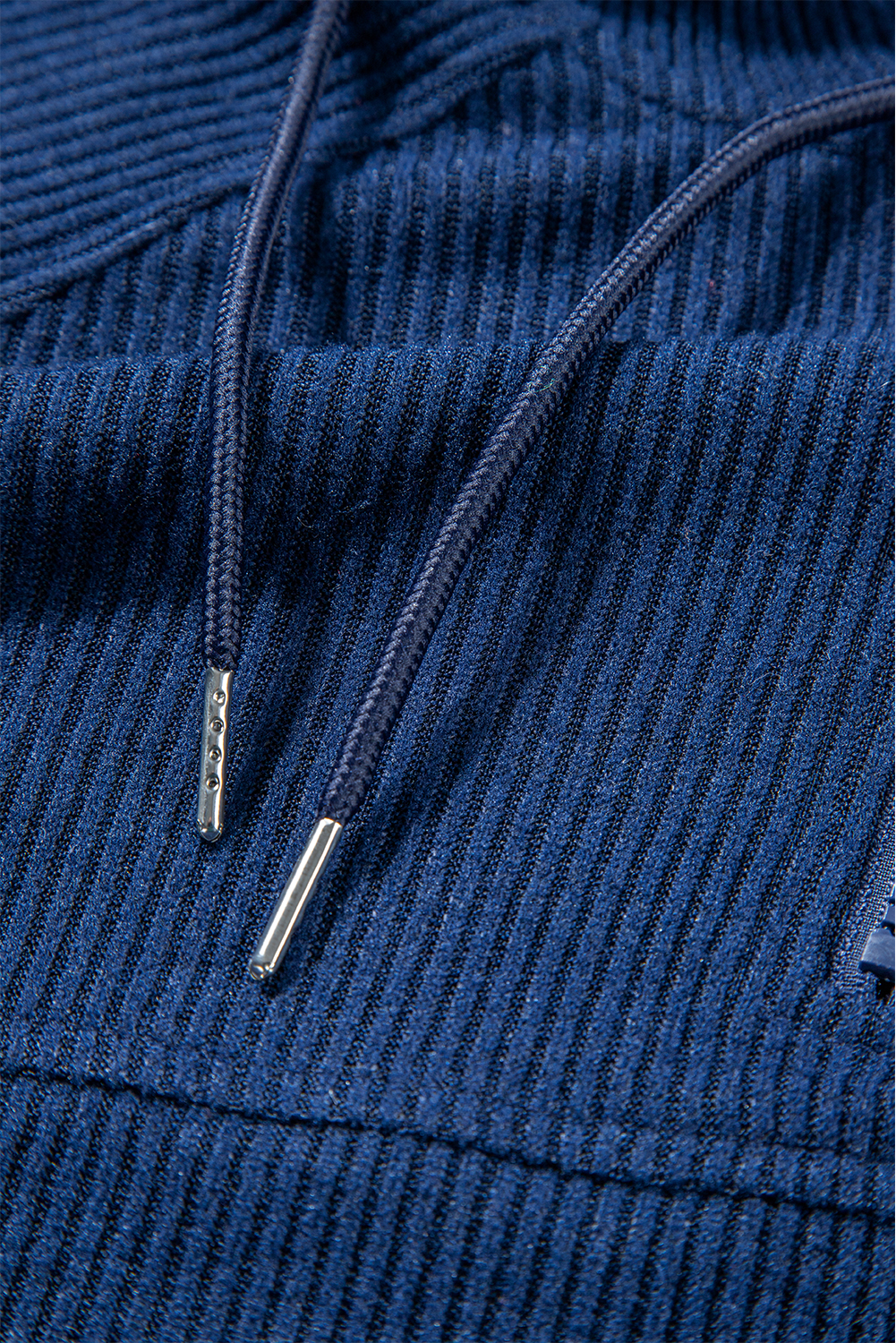Navy Blue Ribbed Knit Cropped Hoodie and Drawstring Joggers Set - loveforevers