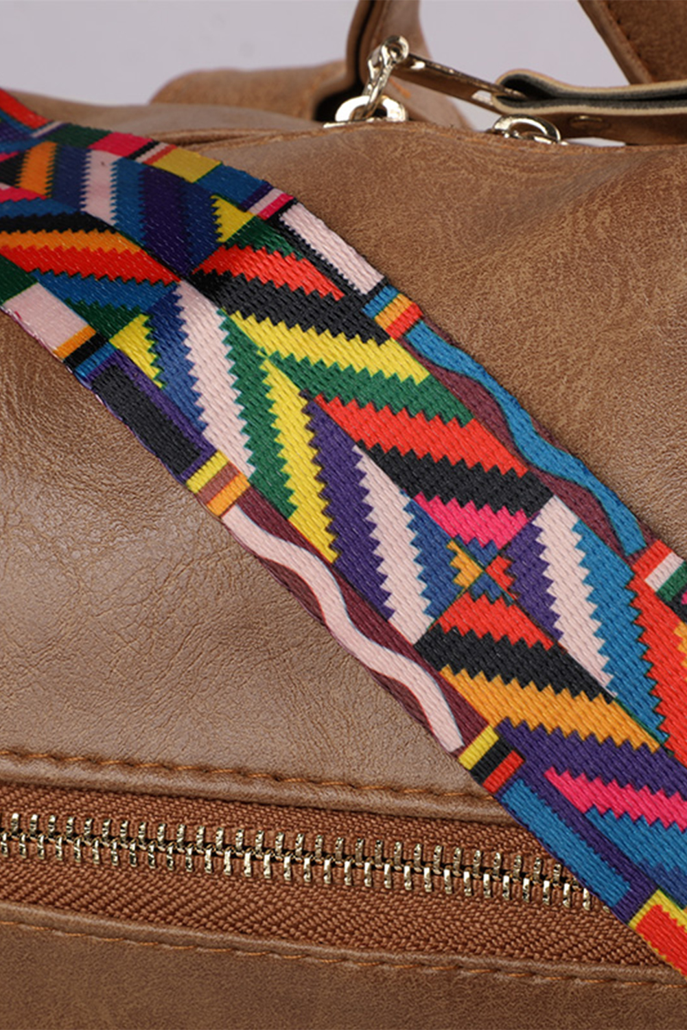 Color black Geometric Crochet Strap PU Leather Large Backpack - loveforevers