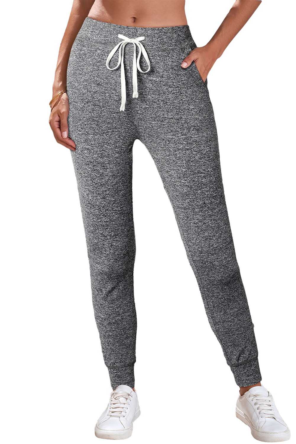 Black Drawstring Elastic Waistband Pocketed Joggers - loveforevers