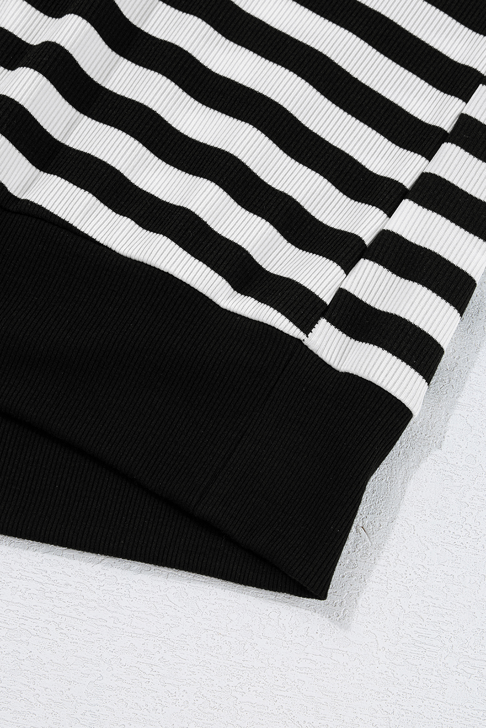 Black Stripe Crochet Hollow-out Back Buttoned Shoulder V Neck Top - loveforevers