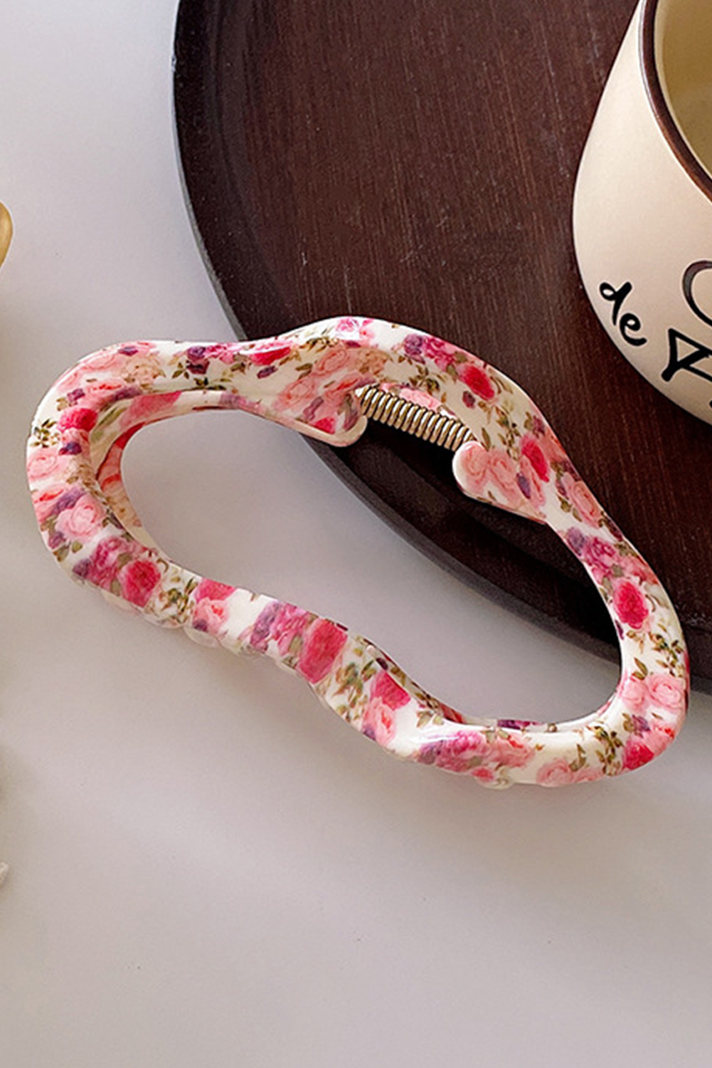 Strawberry Pink Flower Print Cut Out Cloud Shape Hair Claw Clip - loveforevers