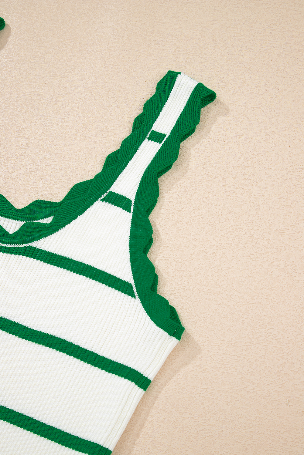 Bright Green Striped Scalloped Edge U Neck Sleeveless Sweater Vest - loveforevers
