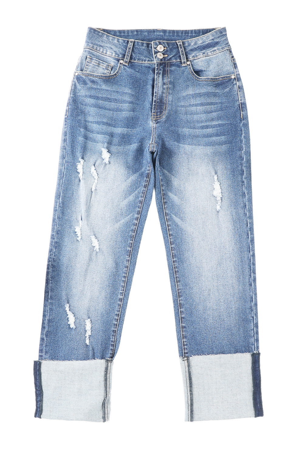 High Waist Distressed Straight Leg Jeans - loveforevers