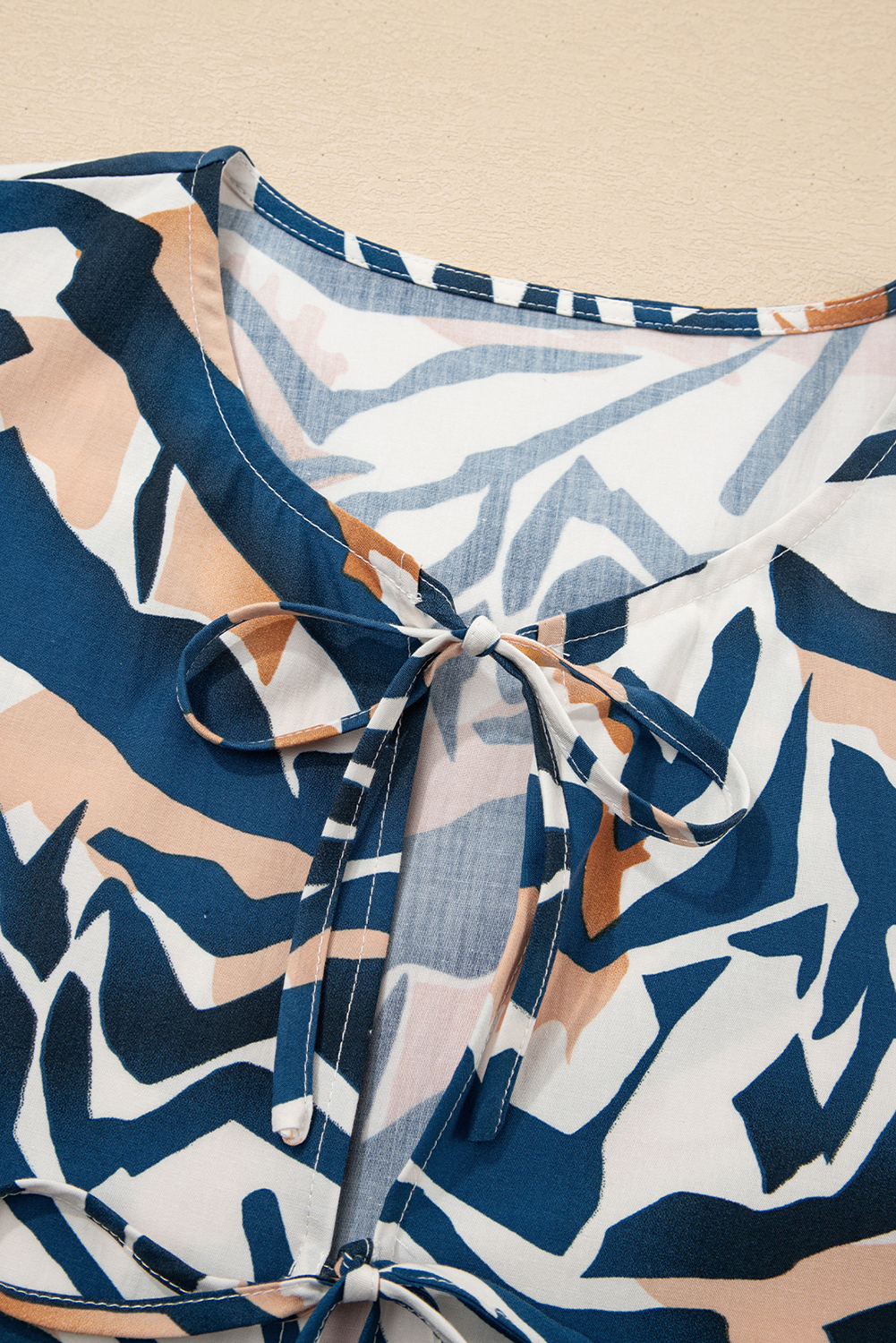 Blue Zebra Print Tied Front Puff Sleeve Top - loveforevers