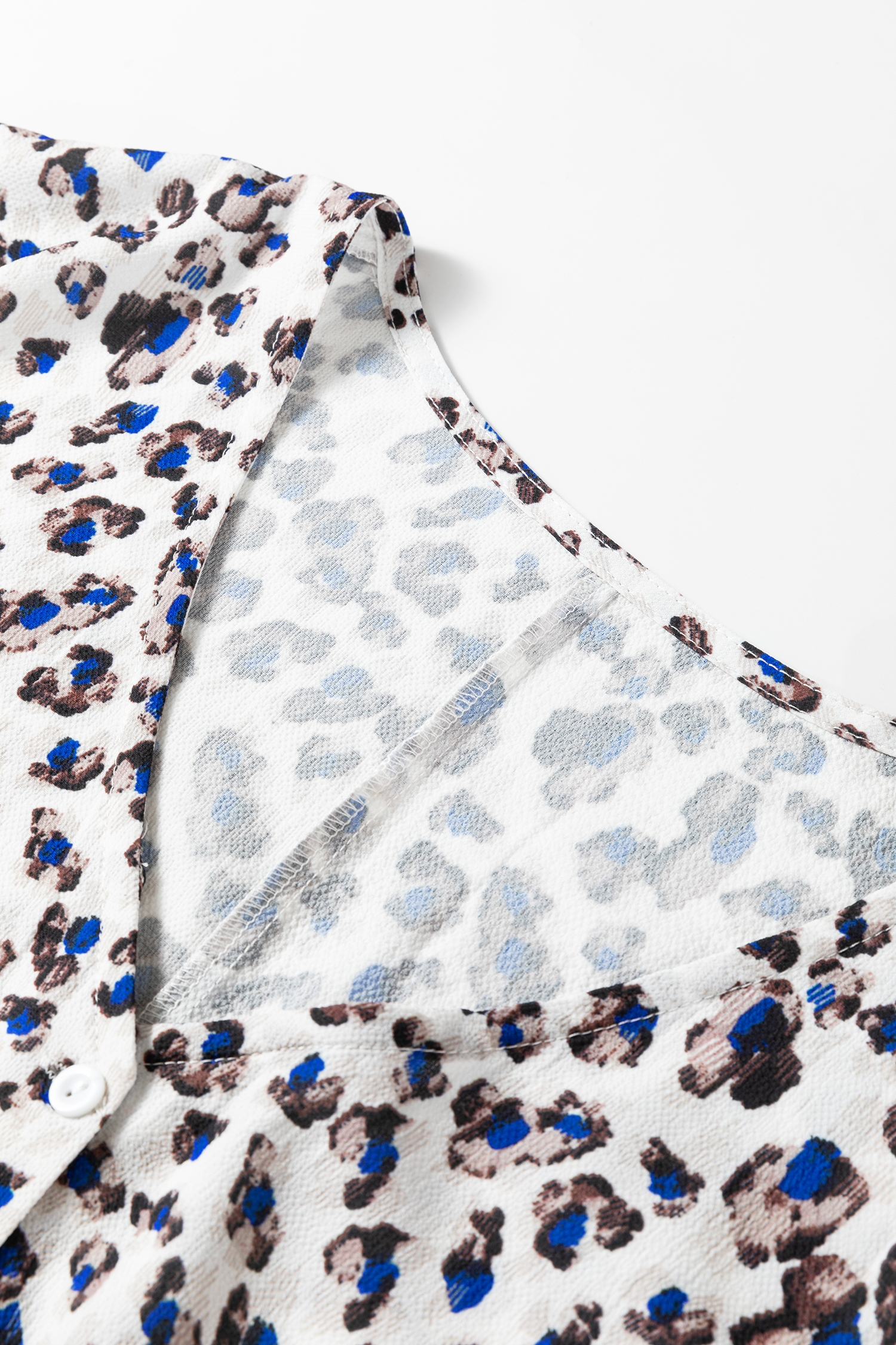 Multicolour Leopard Print V Neck Button Detail Long Sleeve Mini Dress - loveforevers