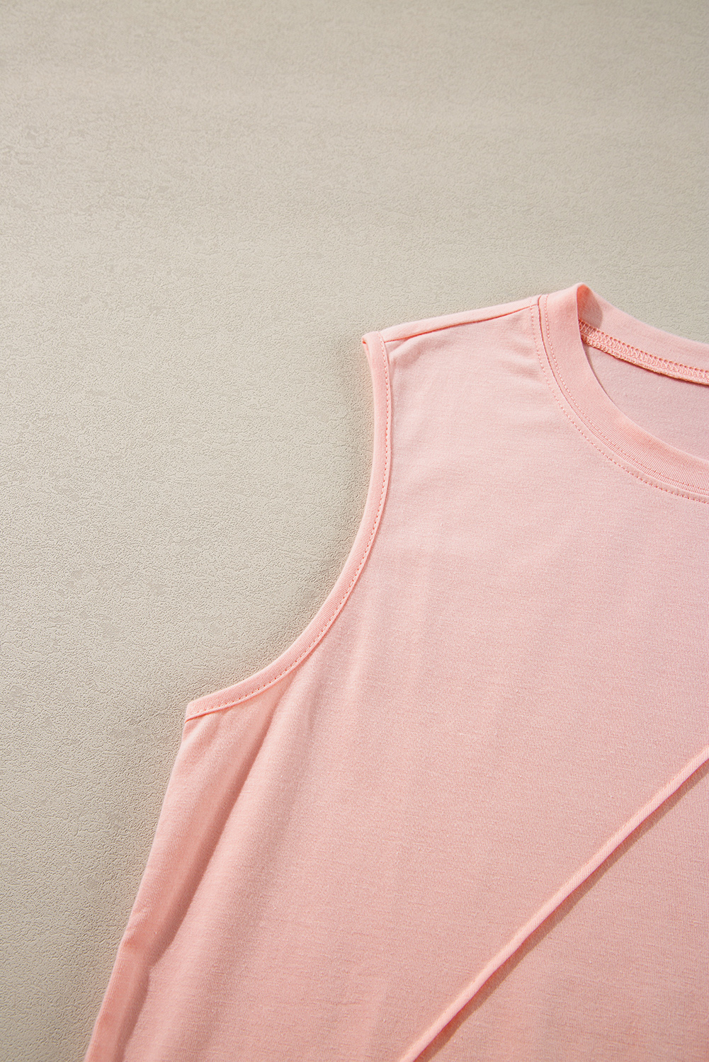 Light Pink Crew Neck Pleated Tank Top - loveforevers