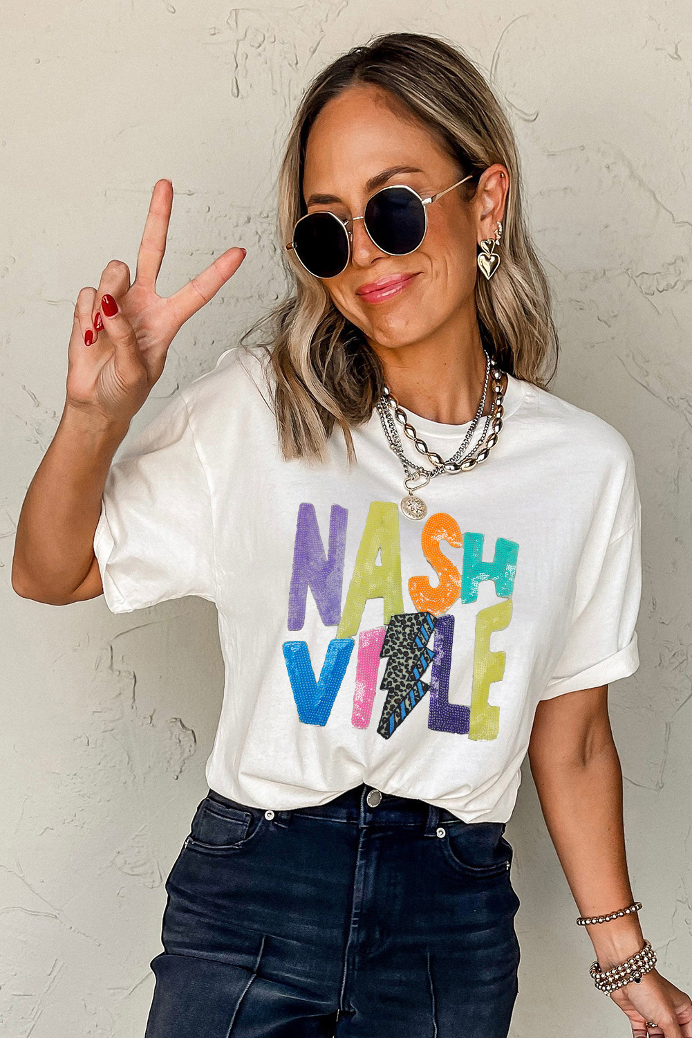 White Lightening NASHVILLE Graphic Crewneck T Shirt - loveforevers