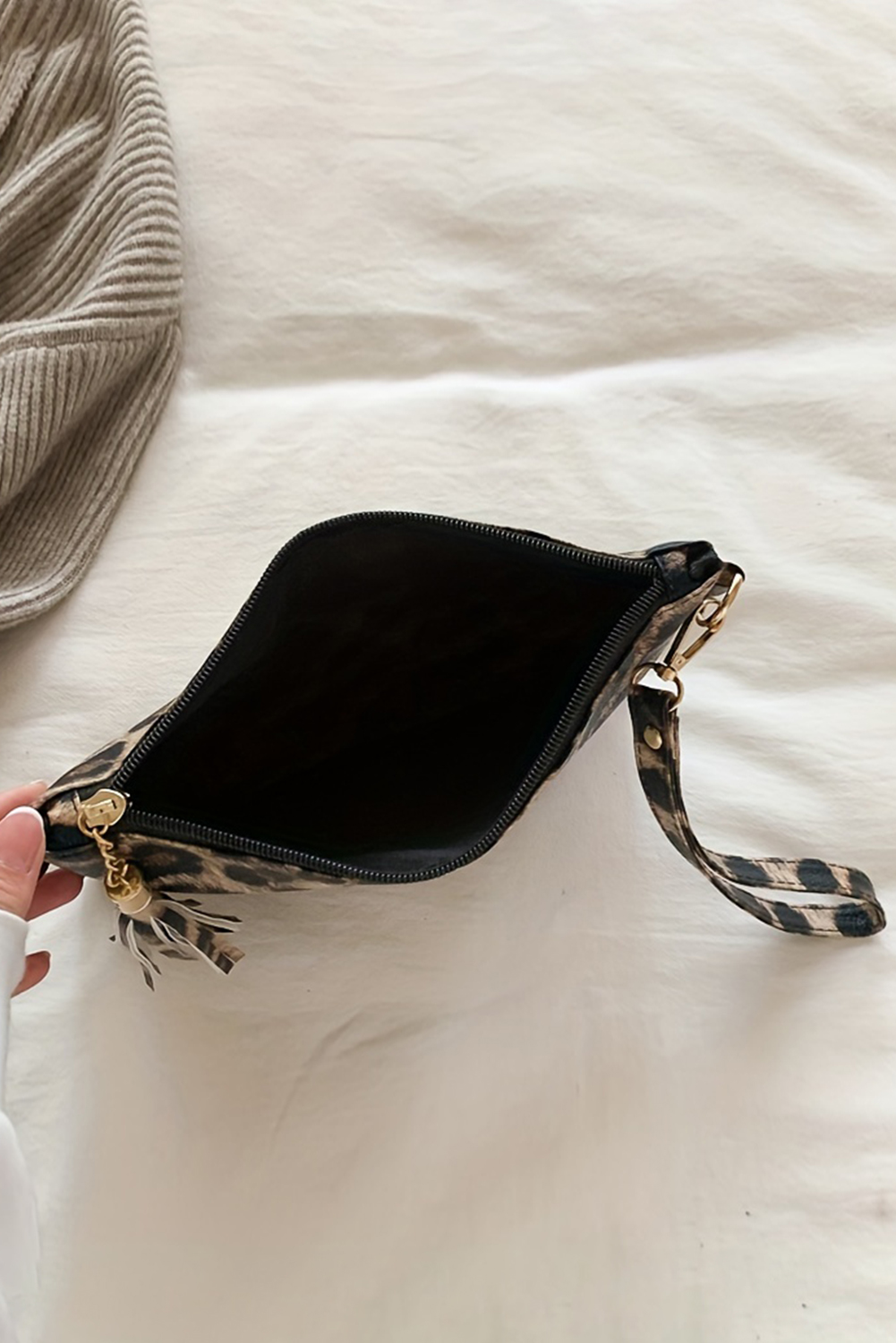Chestnut Leopard/Cow Print Wrist Strap Zipped Wallet - loveforevers
