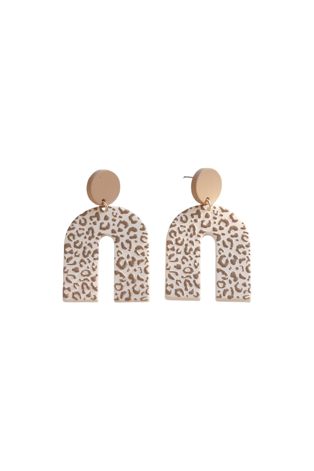 Beige Neutral Animal Print U Shaped Earrings - loveforevers