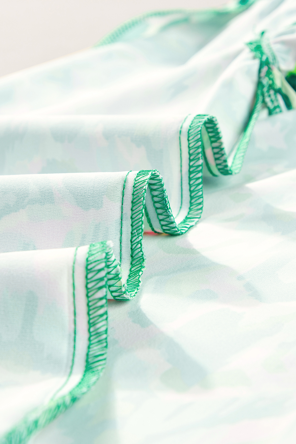 Green Abstract Print Ruffled Trim Tied Split Neck Tank Top - loveforevers
