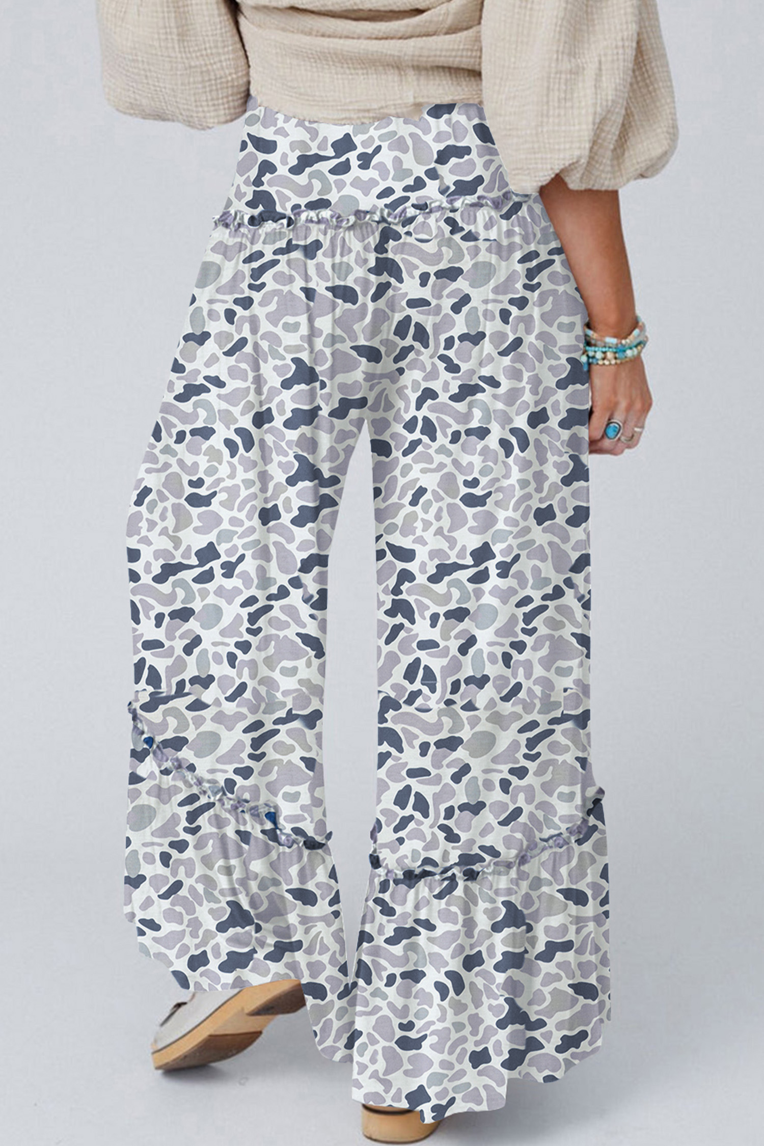 Beige Camo Print Wide Leg Casual Pants - loveforevers