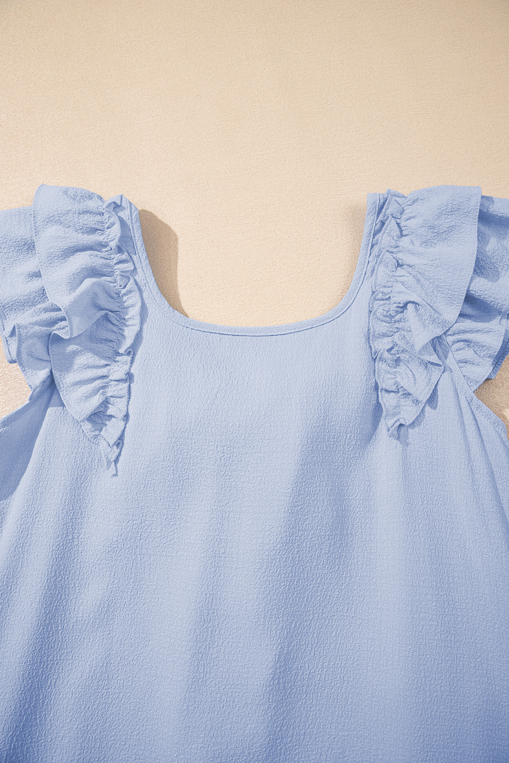 Beau Blue Textured Bow Knot Frilled Butterfly Sleeve Blouse - loveforevers