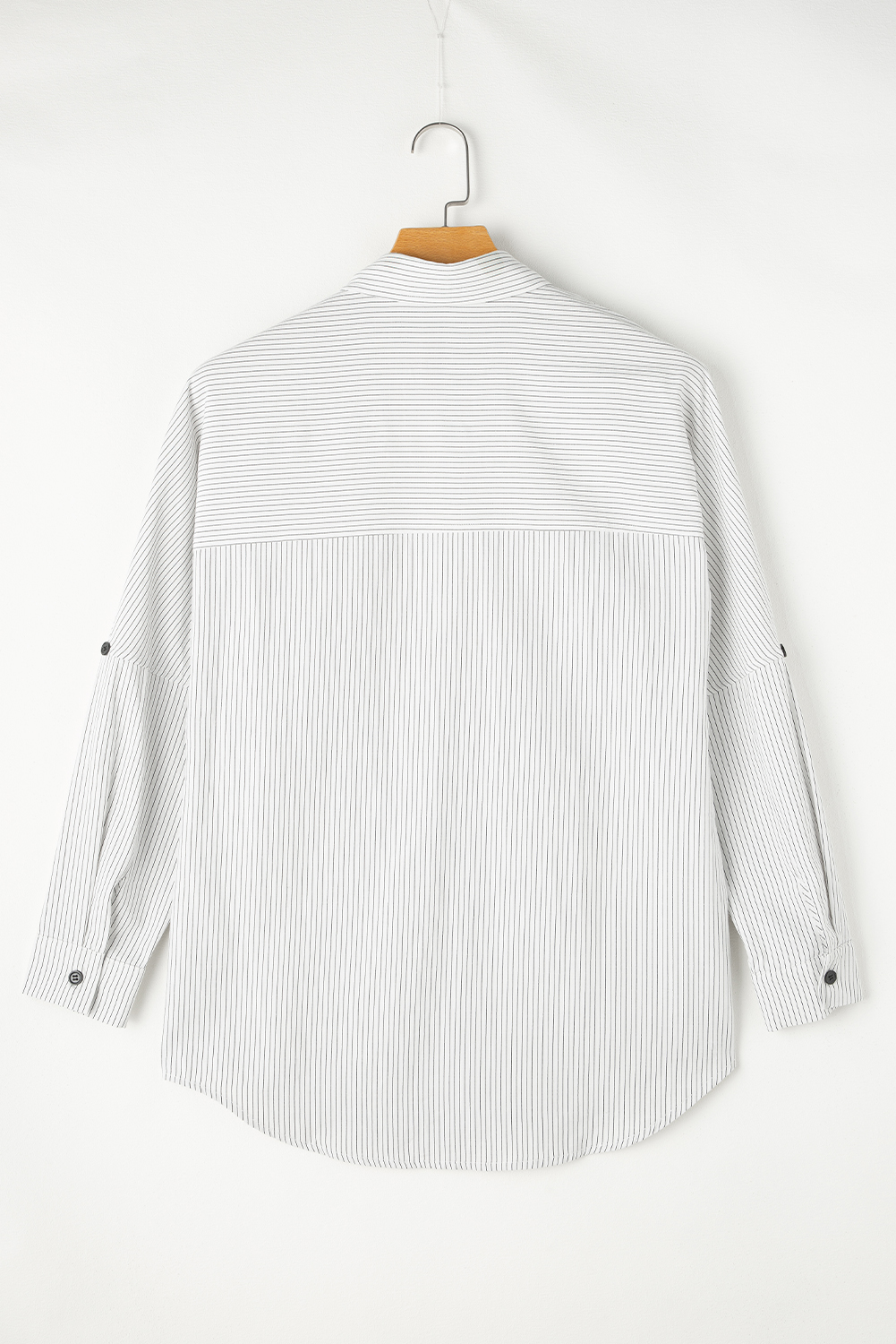 DEAR-LOVER Stripe Roll-tab Sleeve Pocketed Long Shirt - loveforevers