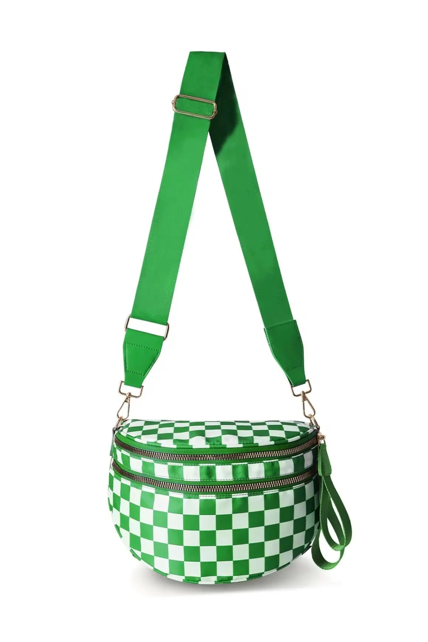 Jungle Green Double Zip Crescent Shape Adjustable Sling Bag - loveforevers
