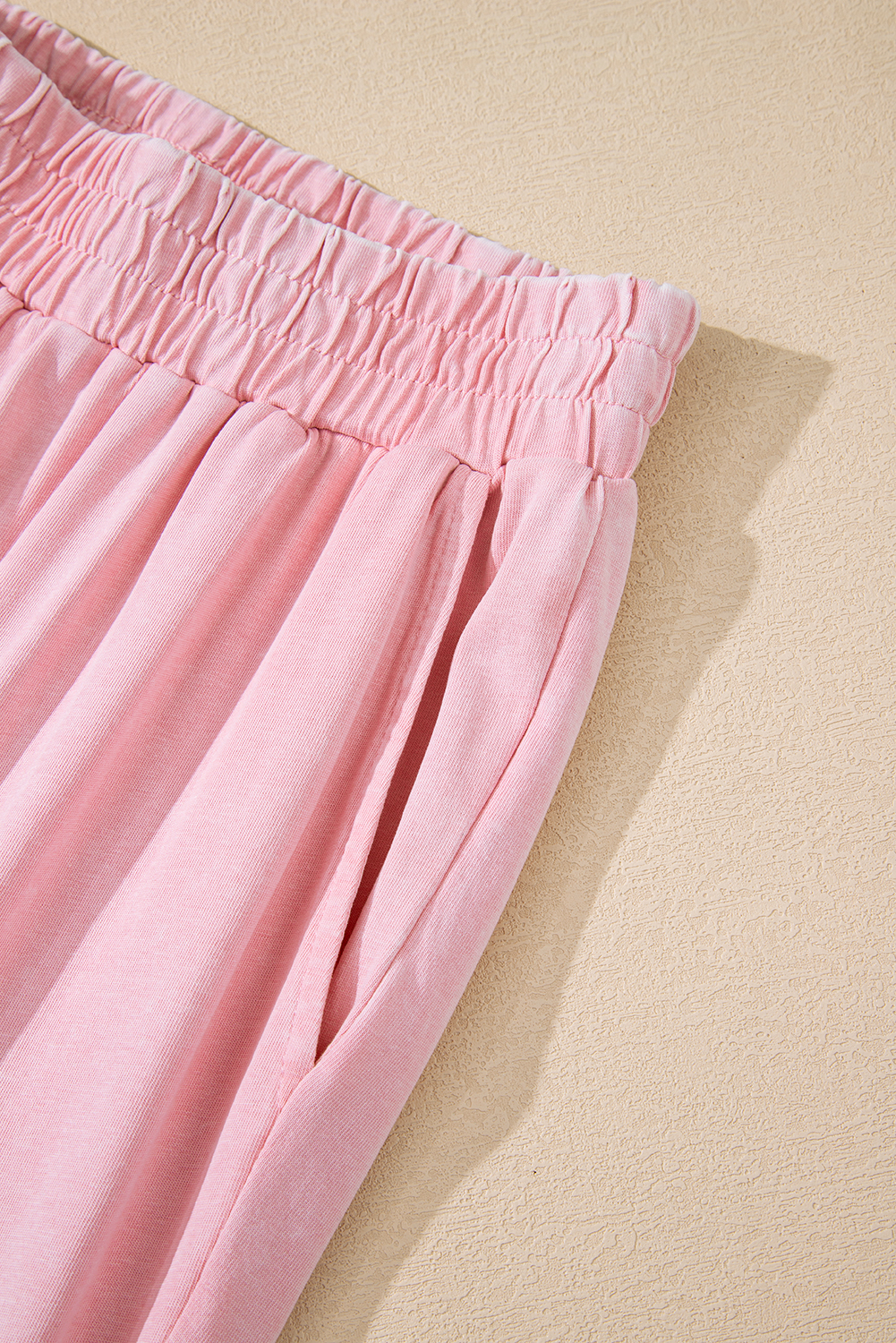 Light Pink Acid Wash Star Patched Rolled Trim Pants Set - loveforevers