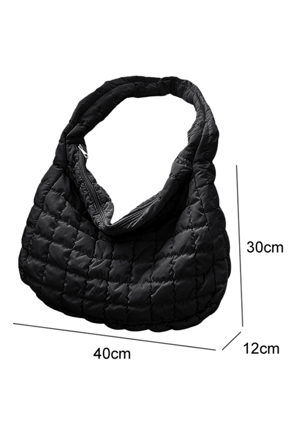 Black Quilted Zipper Large Shoulder Bag - loveforevers