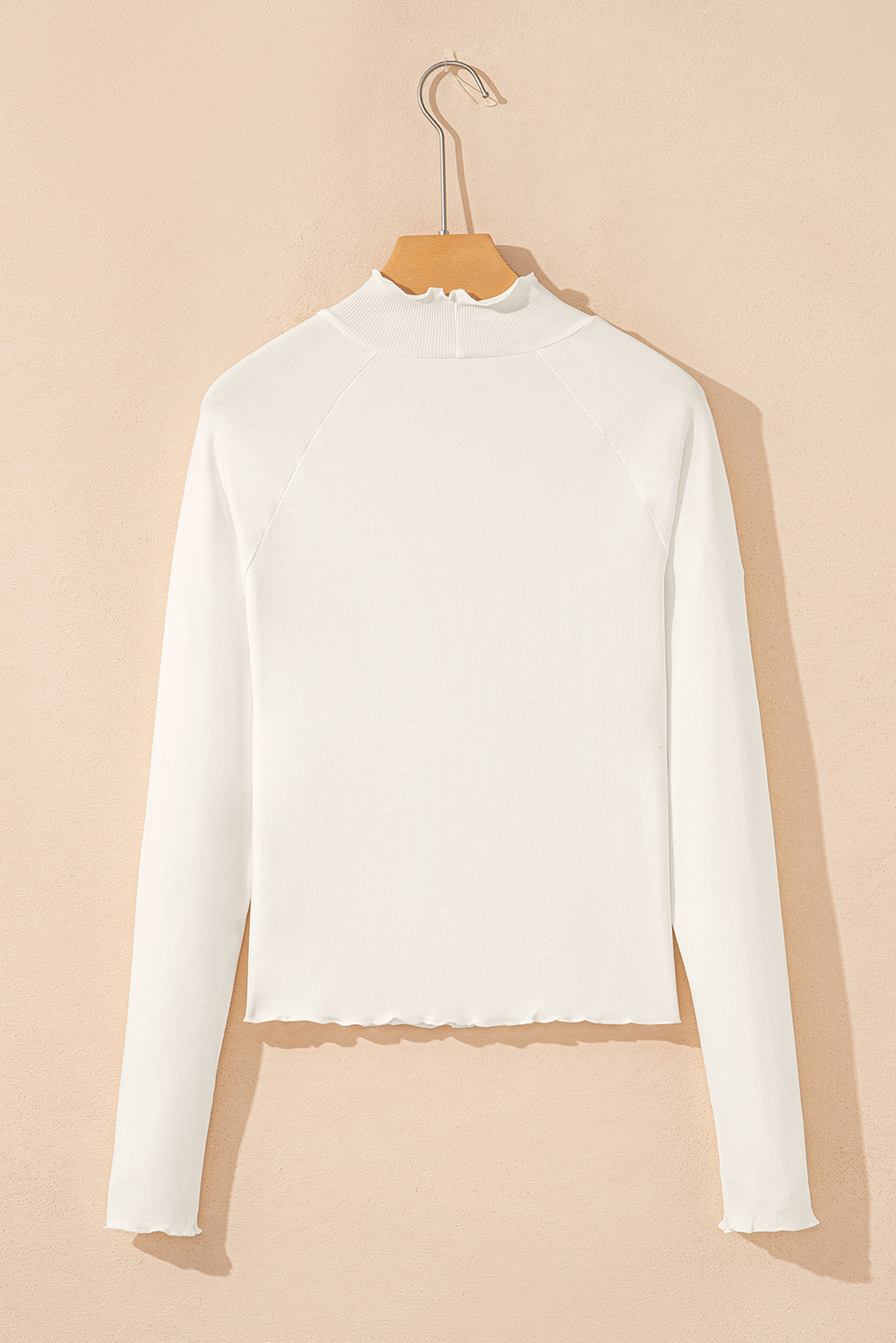 Black Ribbed Knit Lettuce Trim High Neck Long Sleeve Top - loveforevers