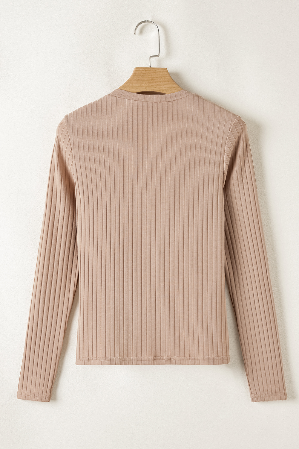 Strawberry Pink Ribbed Knit V Neck Long Sleeve Slim Fit Top - loveforevers