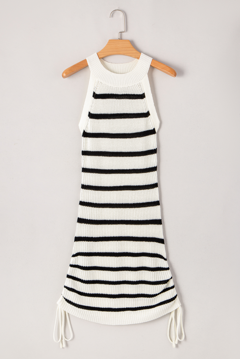 Black Stripe Knitted Drawstring Detail Sleeveless Dress - loveforevers