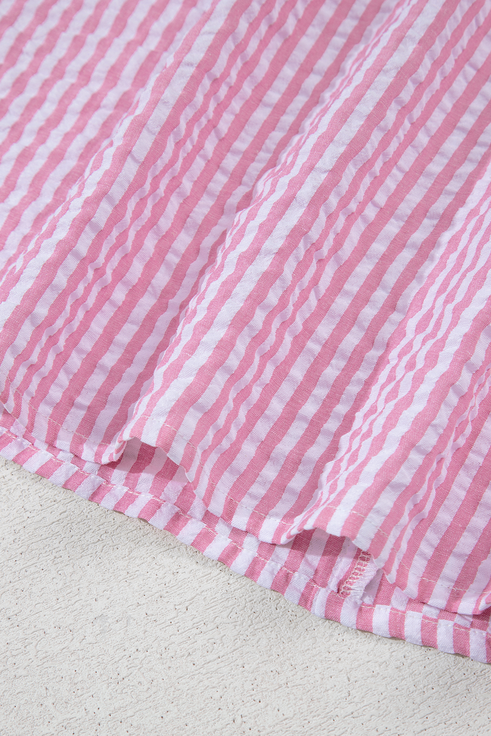 Sachet Pink Striped Print Contrast Split Neck Dolman Sleeve Blouse - loveforevers