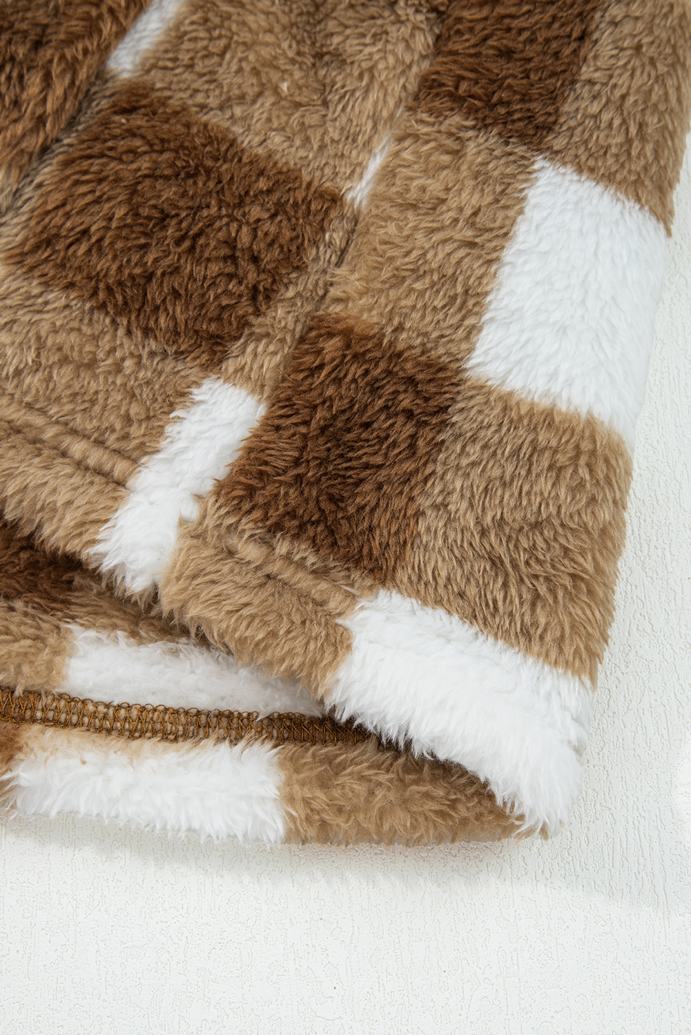 Brown Checkered Sherpa Loose Knit Cardigan with Pockets - loveforevers