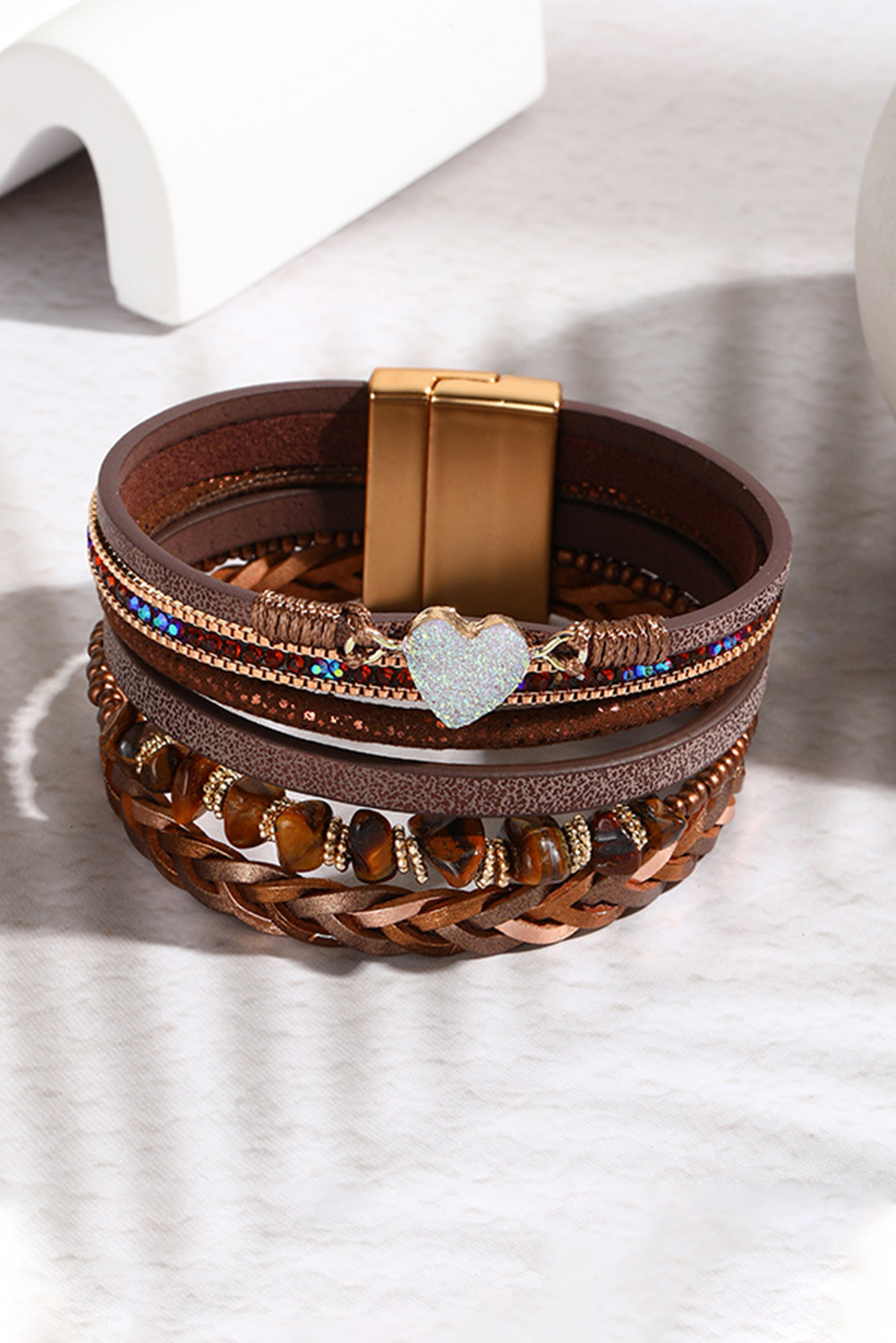 Pink Leopard Letter Print Heart Shaped Magnetic Buckle Bracelet - loveforevers