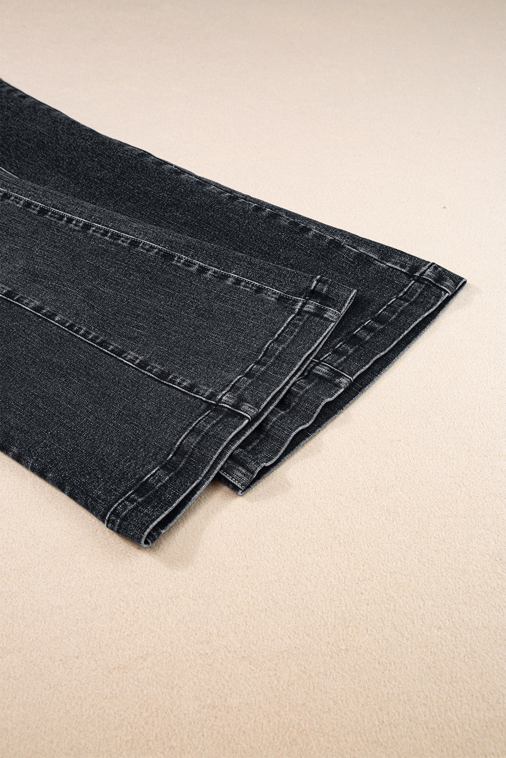 Black Plain Seam Detail Flared Bottom Ankle Length Jeans - loveforevers