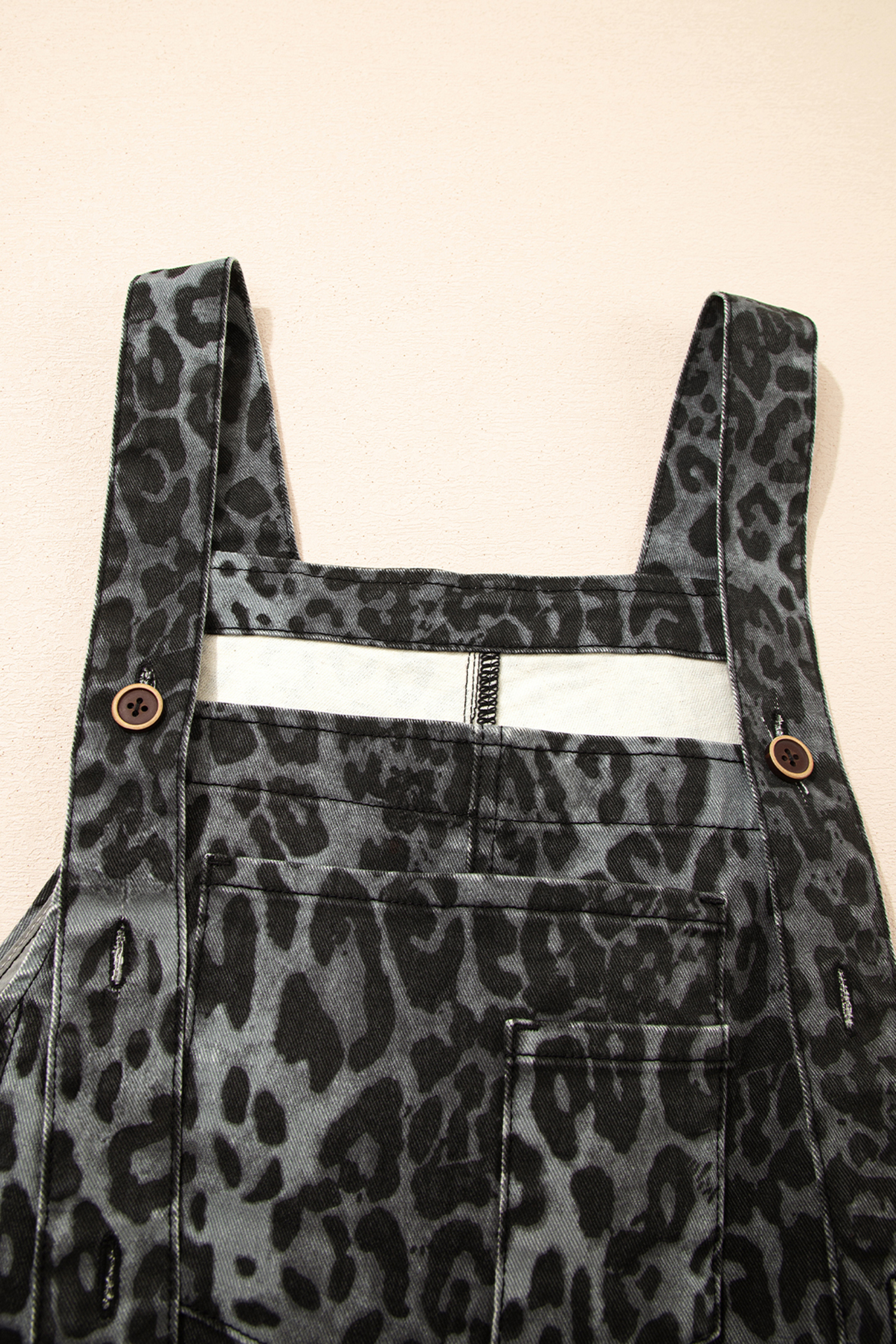 Gray Leopard Print Button Adjustable Straps Cropped Loose Denim Overalls - loveforevers