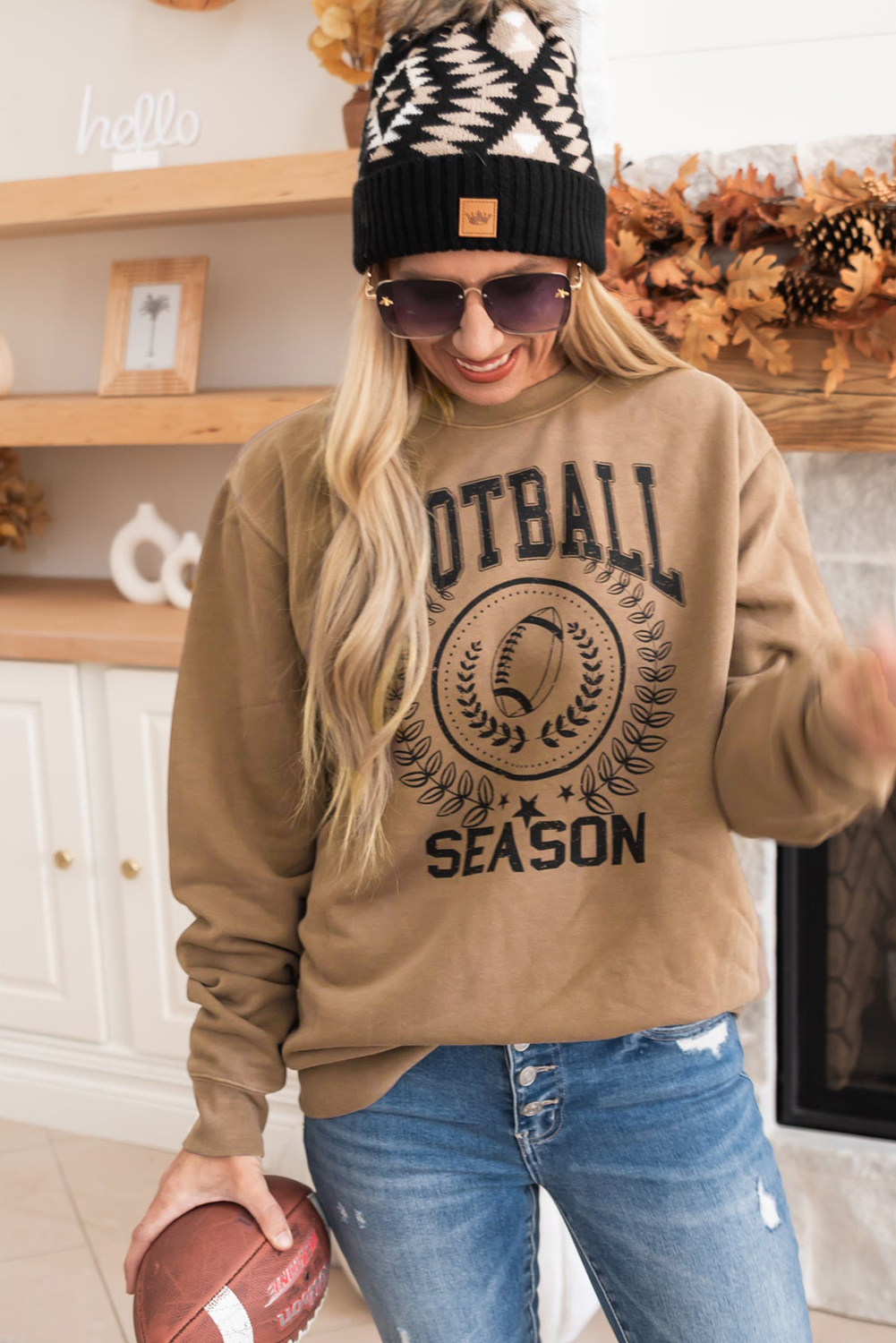 Khaki Rugby FOOTBALL SEASON Graphic Game Day Sweatshirt - loveforevers