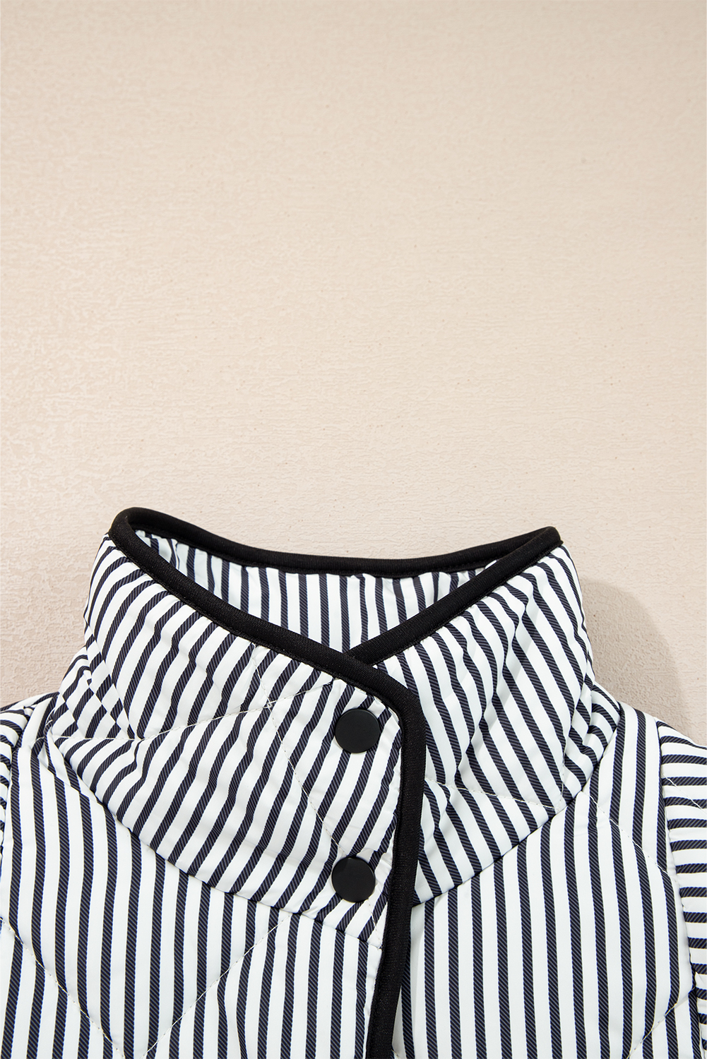 Black Stripe Contrast Trim Snap Button Collared Winter Vest - loveforevers