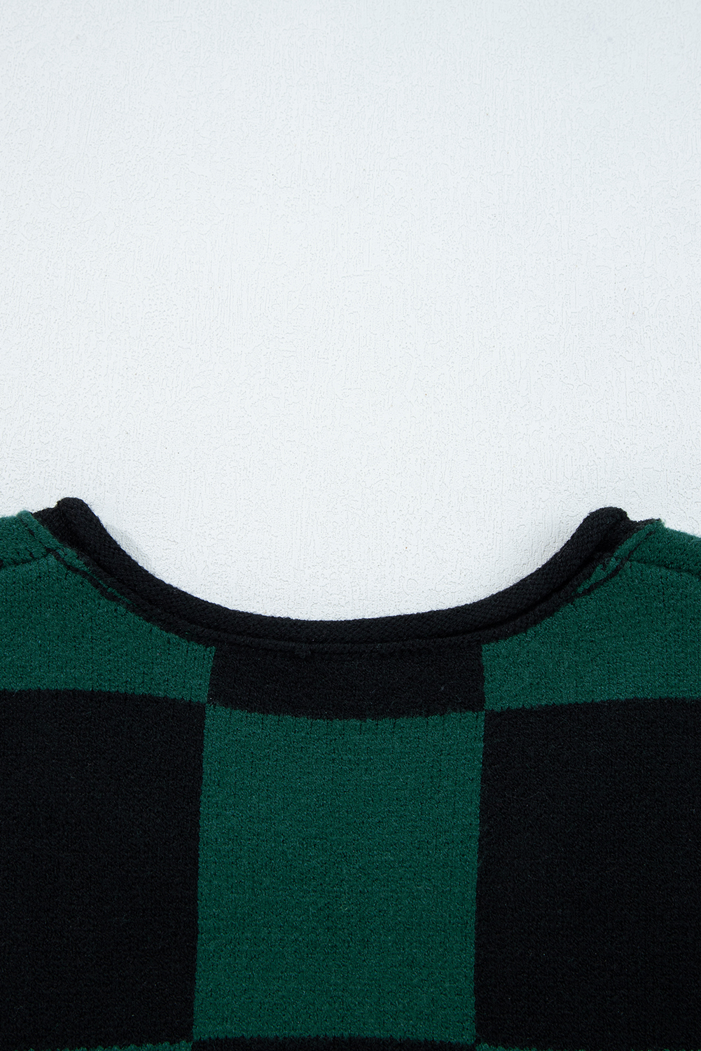 Black Checked Notched Neckline Drop Shoulder Knit Sweater - loveforevers