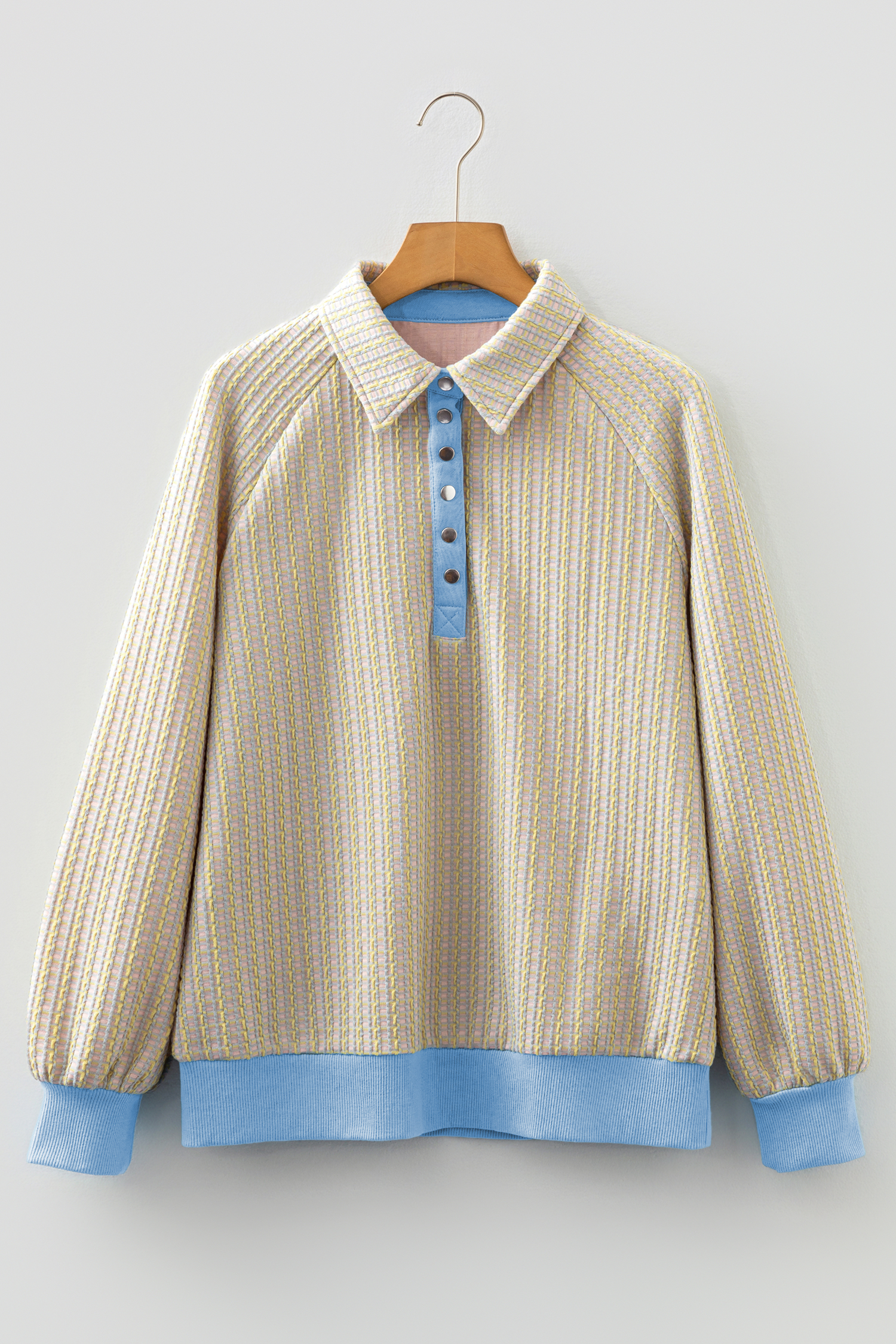 Beau Blue Button Front Jacquard Henley Sweatshirt - loveforevers
