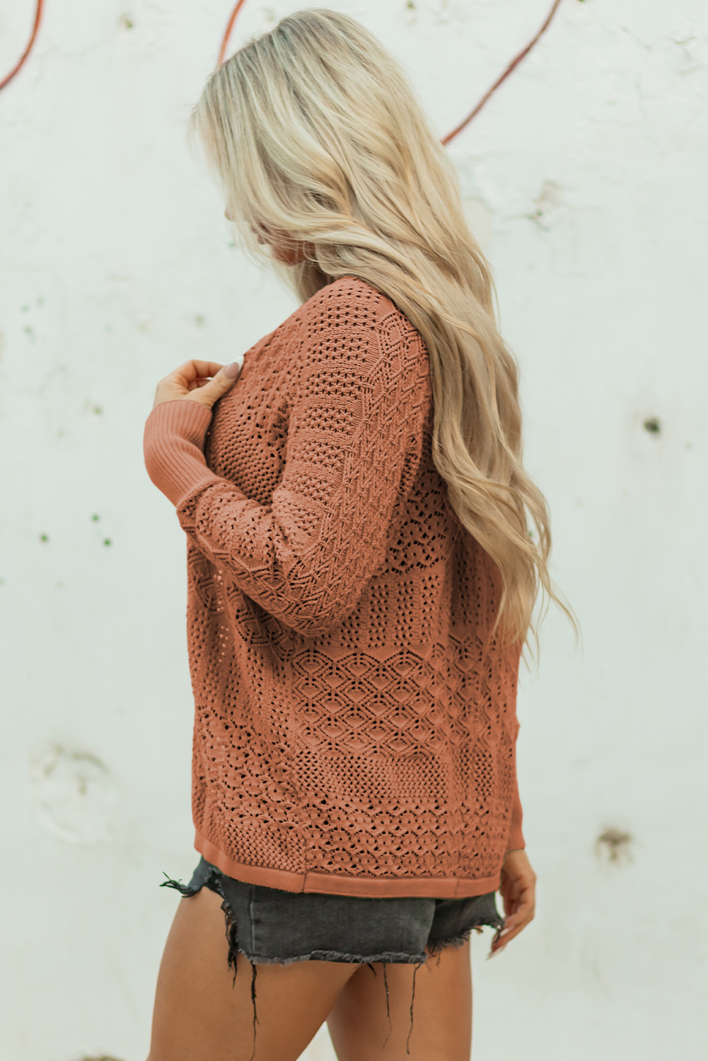Redwood Burl Mixed Pattern Knitted Open Front Plus Cardigan - loveforevers