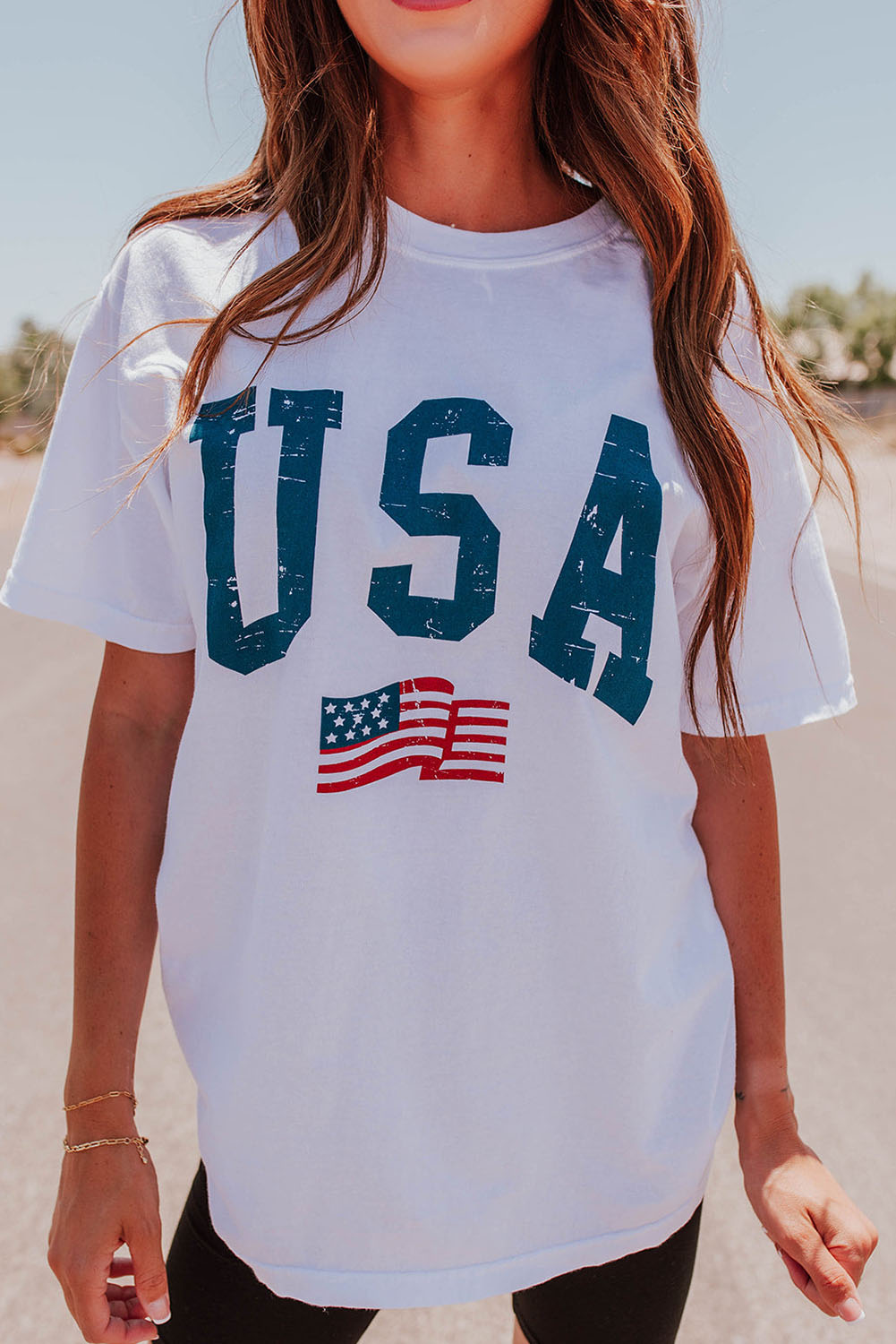 Gray Blooming USA Flag Print Casual T Shirt - loveforevers