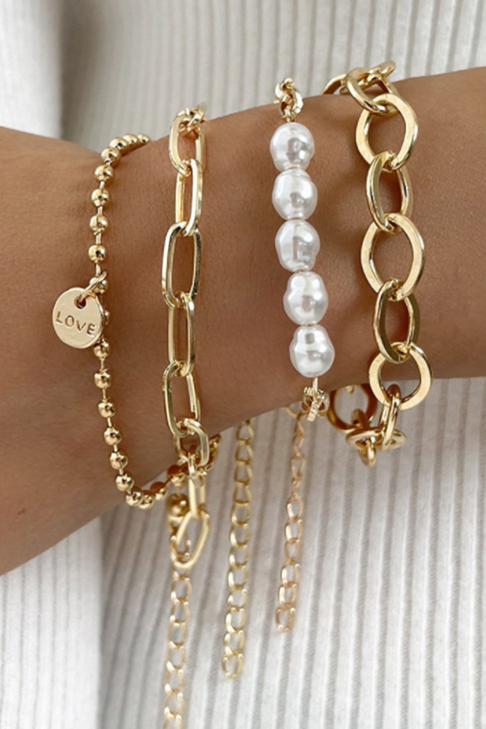 Gold Pearl Plated Alloy Adjustable Chain Bracelet - loveforevers