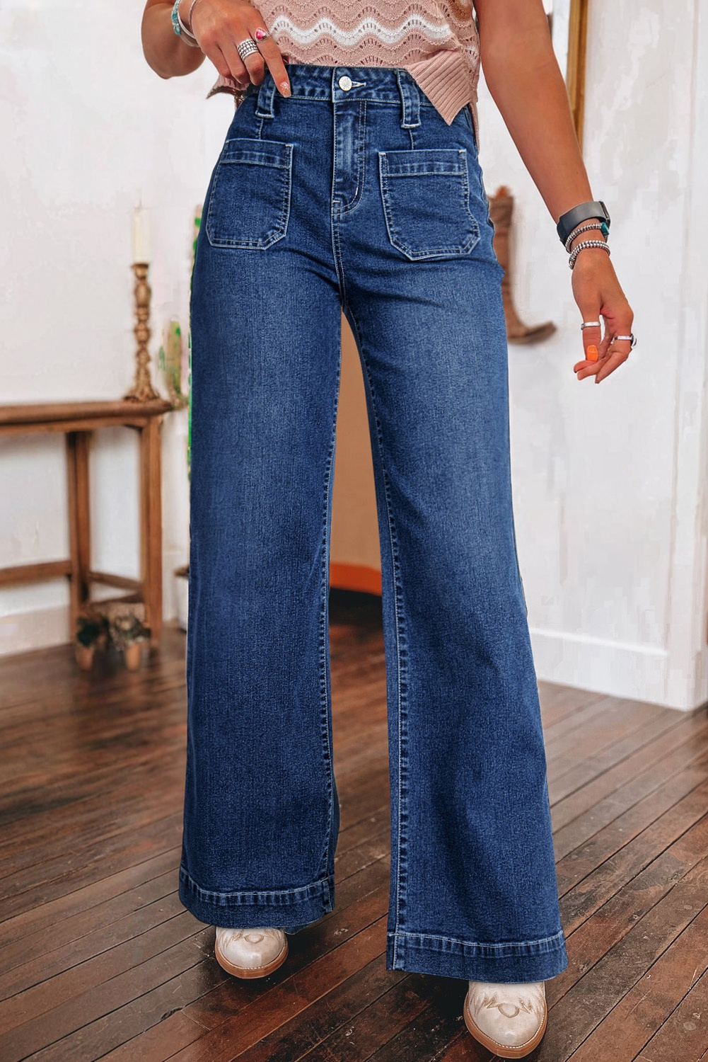 Sail Blue Wide Leg Pocketed High Waist Jeans - loveforevers