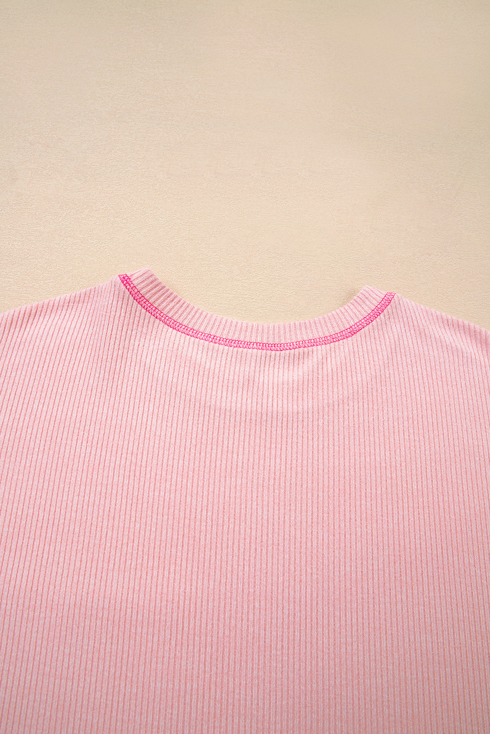 Bonbon Ribbed Exposed Seam Round Neck Chest Pocket Plus Knit Top - loveforevers