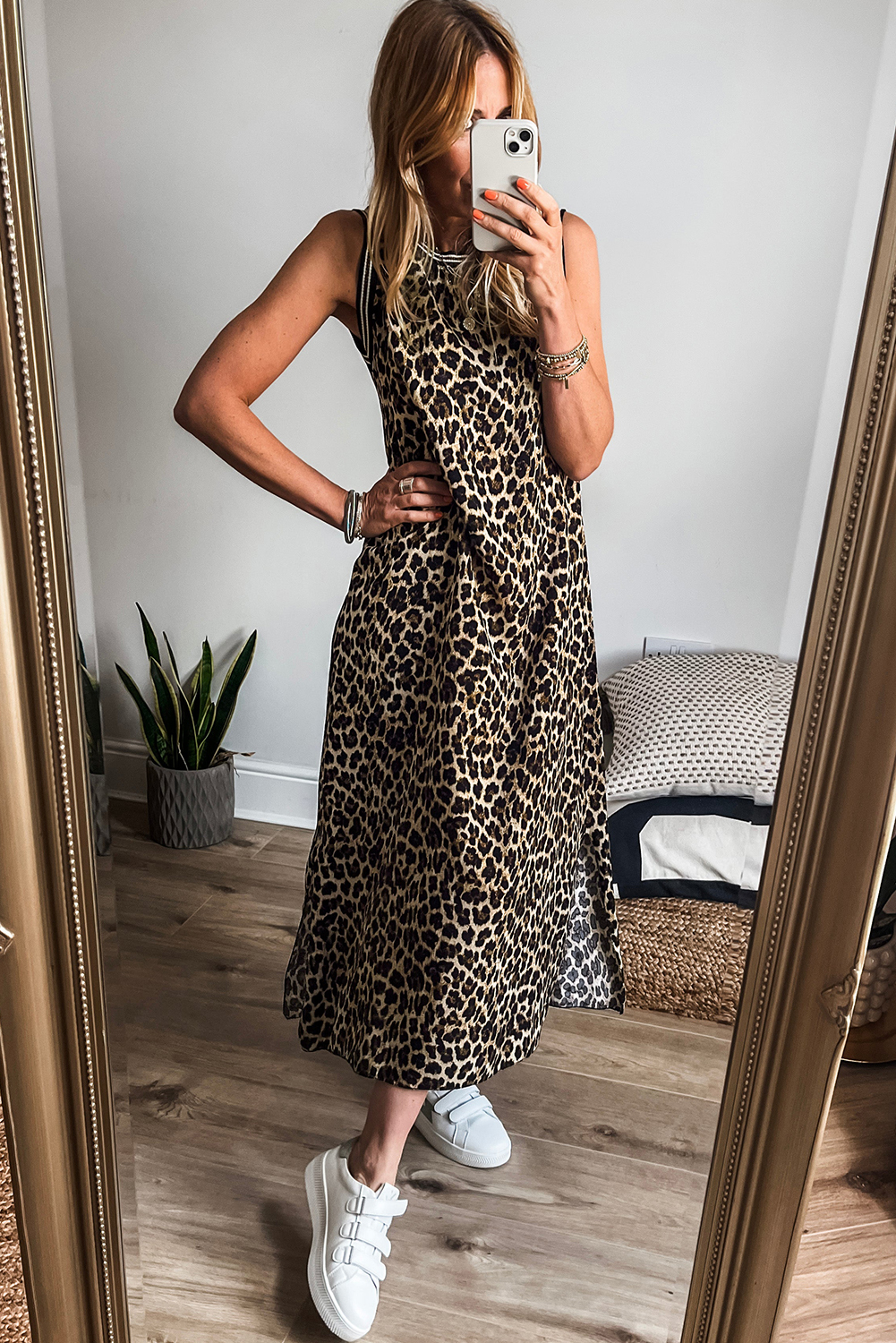 Black Contrast Striped Trim Leopard Sleeveless Maxi Dress - loveforevers