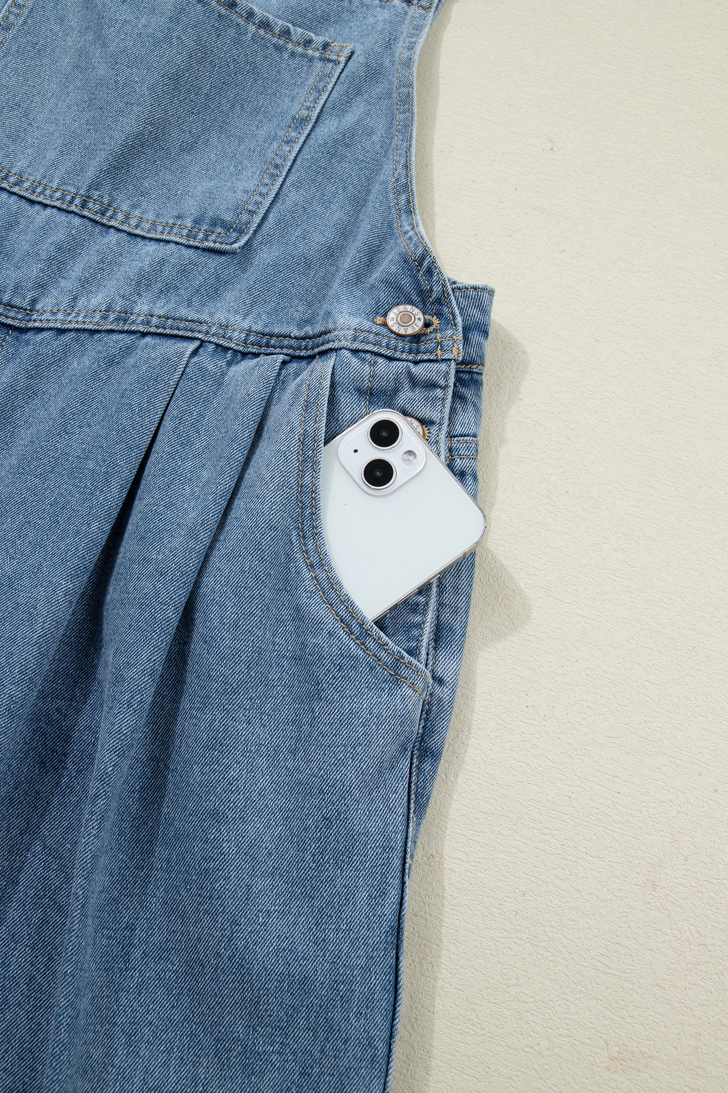 Dusk Blue Pleated Wide Leg Retro Pocketed Denim Jumpsuit - loveforevers