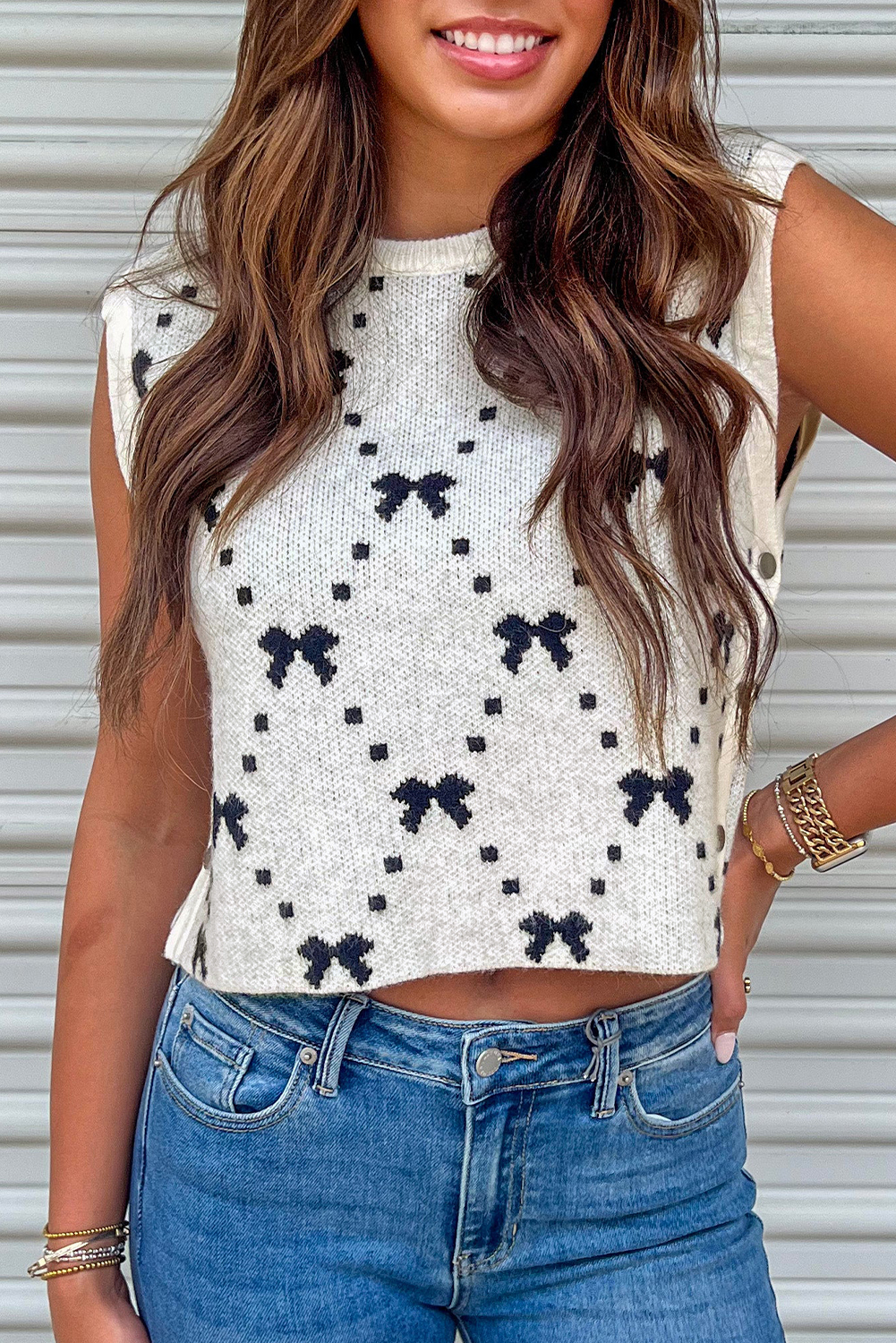 Black Preppy Vibes Bow Print Zipped Collar Sweater Tee - loveforevers