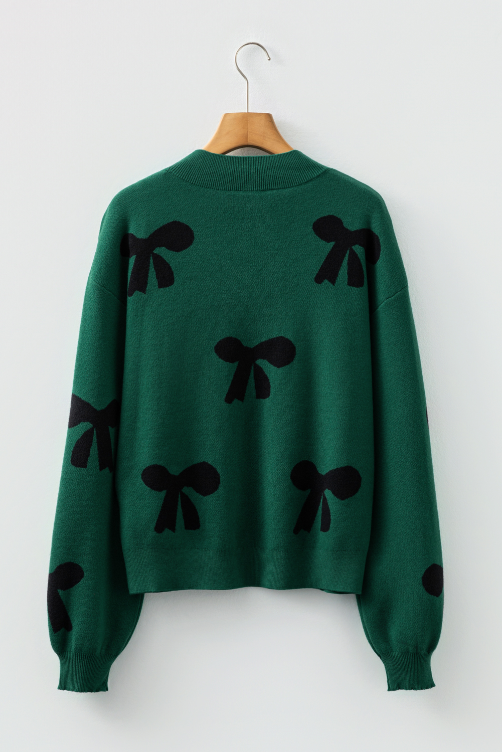 Bright Pink Pearl Embellished Bow Pattern Loose Sweater - loveforevers