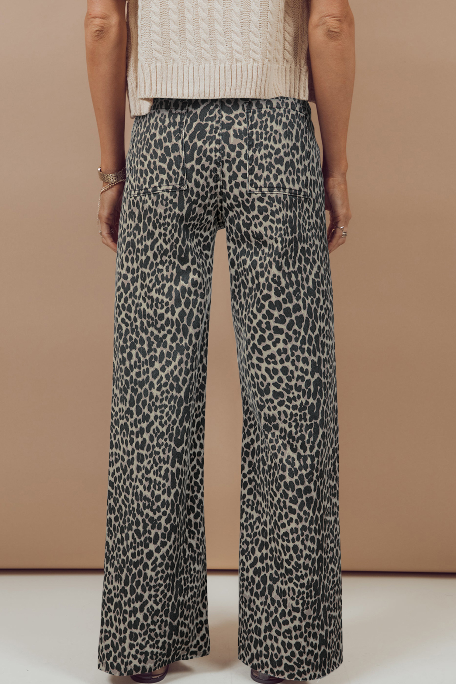 Black Leopard Print Wide Leg High Waist Jeans - loveforevers