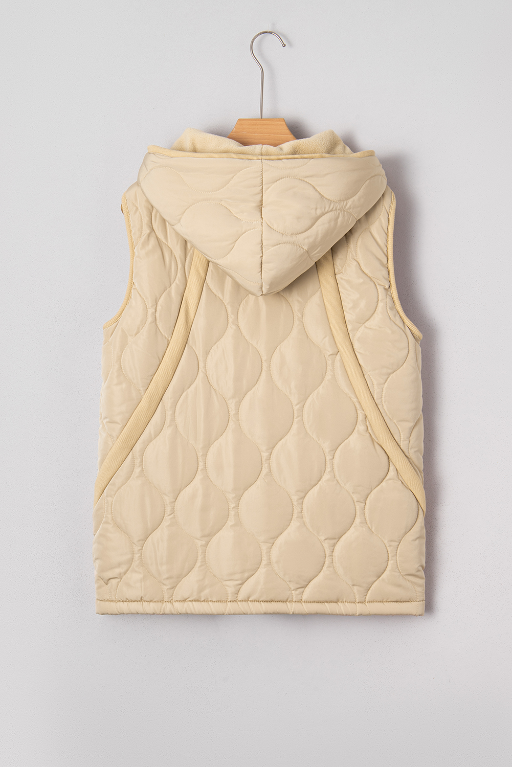 Pale Khaki Quilted Padded Casual Winter Jacket Vest with Fleece Lining - loveforevers
