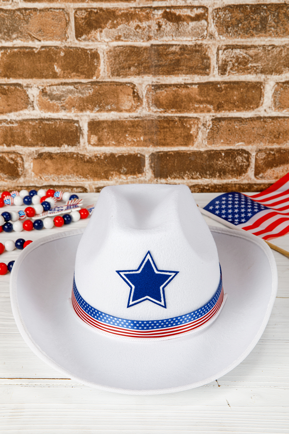 White American Flag Theme Print Wide Brim Cowboy Hat - loveforevers