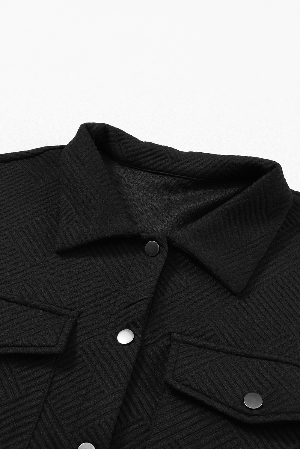 Black Solid Textured Flap Pocket Buttoned Shacket - loveforevers