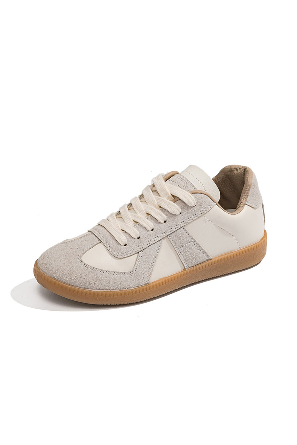 Beige PU Leather Suede Patched Lace-up Flat Shoes - loveforevers